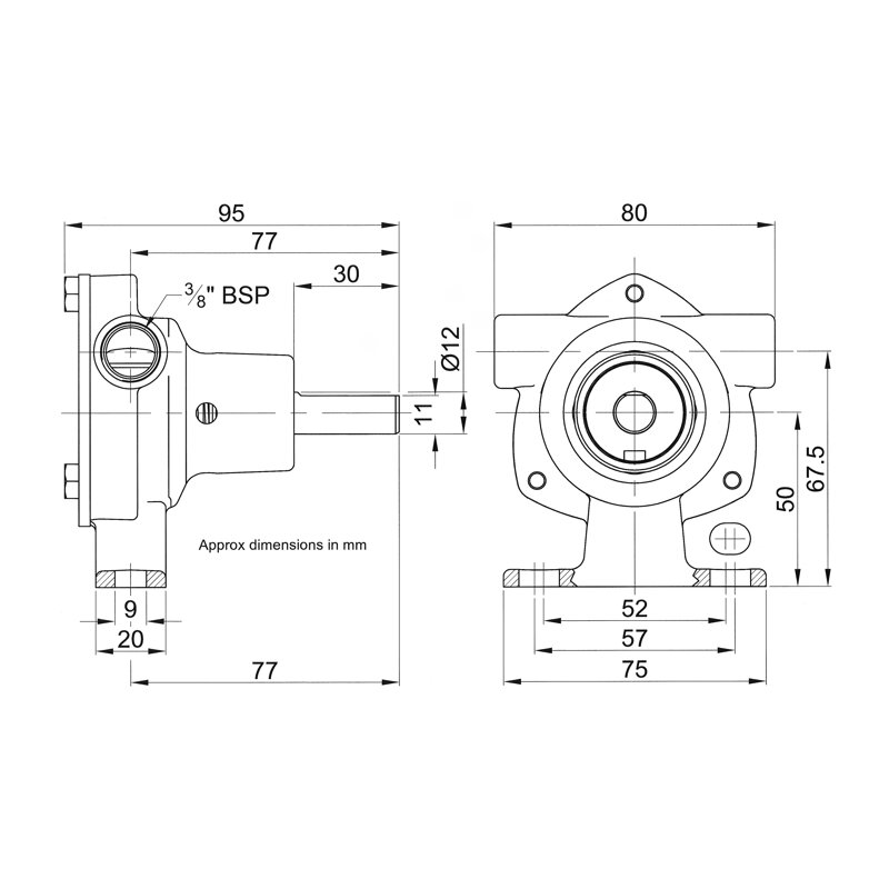 Bronzepumpe, Jabsco 51520-2001, 9,5mm (3/8") BSP Innengewinde, Fußausführung, NEO