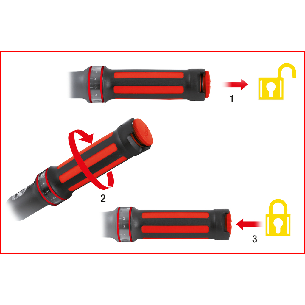 KS Tools 1/2" ERGOTORQUEprecision Drehmomentschlüssel 40-200 Nm mit Quick-Lock Drehknopf-Umsteck-Ratschenkopf