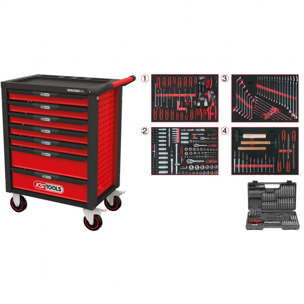 Workshop trolley RACINGline black/red with 7 drawers and 515 premium tools