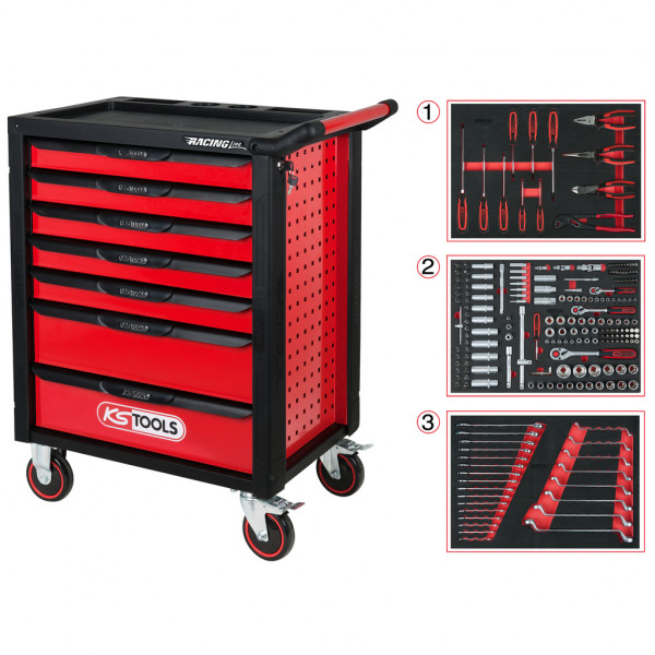 RACINGline workshop trolley black/red with 7 drawers and 215 premium tools