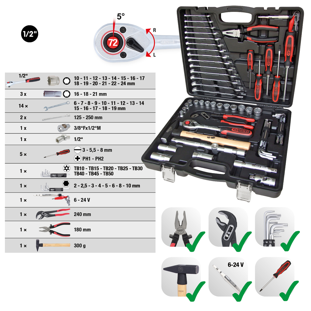 KS Tools 1/2" universal tool set, 47-piece