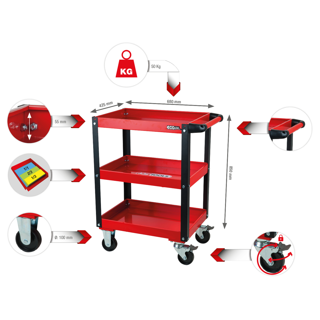 ECOline workshop service trolley, H850xW680xD425mm