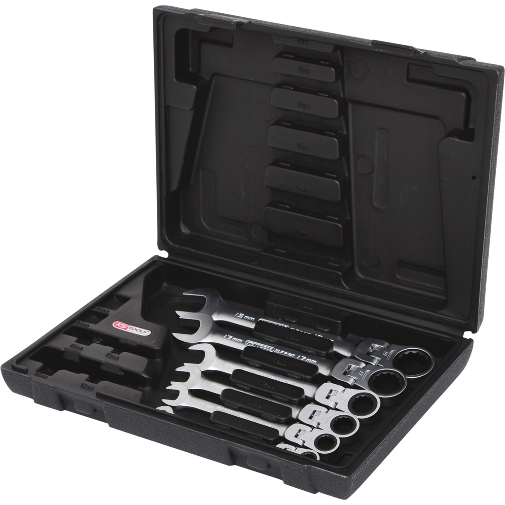 GEARplus jointed ratchet combination wrench set, 6-piece lockable