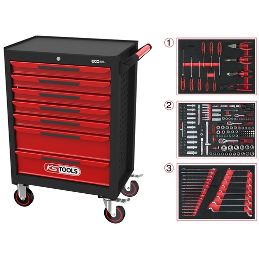 [897.7215] ECOline workshop trolley black/red with 7 drawers and 215 premium tools