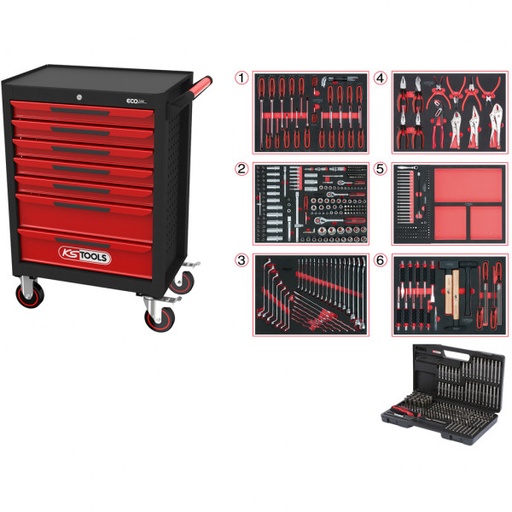 [897.7598] ECOline workshop trolley black/red with 7 drawers and 598 premium tools