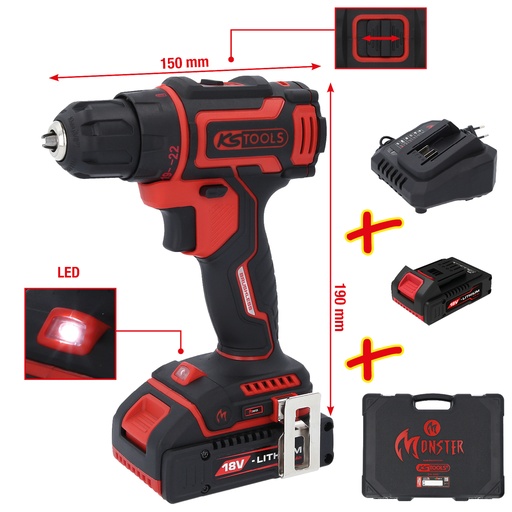 [515.6400] KS Tools eMONSTER Brushless Cordless Drill/Screwdriver Set, 4-piece